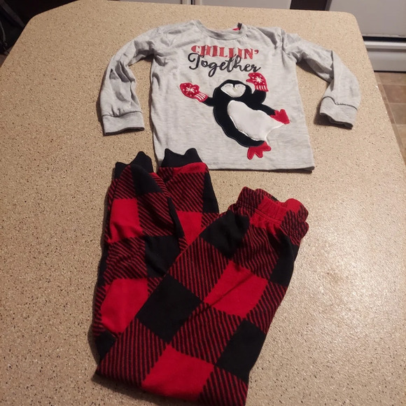 wonder nation Other - Christmas buffalo plaid red pj set fuzzy Fleece long sleeve cartoon penguin 🐧